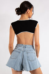 Klara Black Backless Ribbed Bodysuit