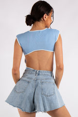 Klara Pale Blue Backless Ribbed Bodysuit