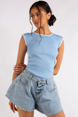 Klara Pale Blue Backless Ribbed Bodysuit