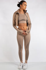 Amiya Beige 3-piece Activewear Fitness Gym Wear Set