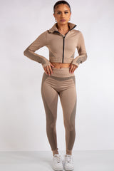 Amiya Beige 3-piece Activewear Fitness Gym Wear Set