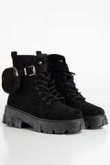 Zenya Black Chunky Suede Ankle Pouch Boots