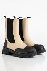 Rachel Beige Contrast Vegan Leather Chunky Boot