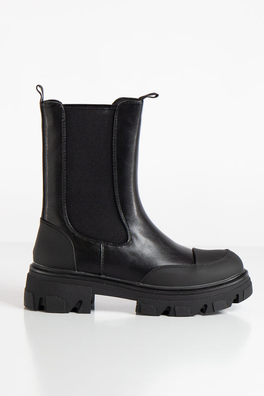 Rachel Black Contrast Vegan Leather Chunky Boot