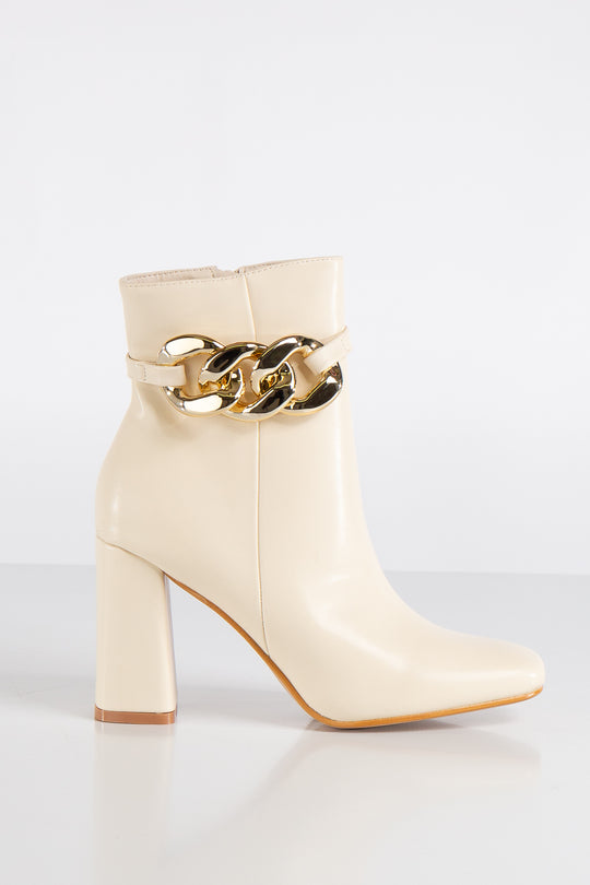 Elisa Beige Gold Chain Ankle Boots