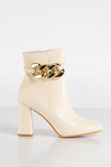 Elisa Beige Gold Chain Ankle Boots