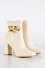 Elisa Beige Gold Chain Ankle Boots