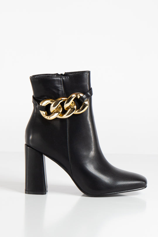 Elisa Black Gold Chain Ankle Boots