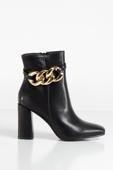 Elisa Black Gold Chain Ankle Boots