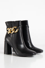 Elisa Black Gold Chain Ankle Boots