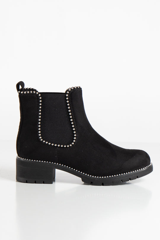 Sylvia Black Suede Stud Chelsea Boots