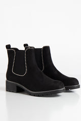 Sylvia Black Suede Stud Chelsea Boots
