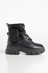 Octavia Black Pu Chunky Sole Pouch Ankle Boots