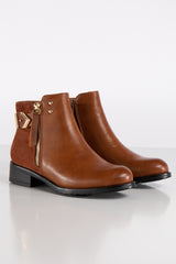Dallas Tan PU Suede Buckle Chelsea Ankle Boots