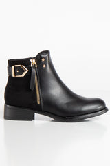 Dallas Black PU Suede Buckle Chelsea Ankle Boots