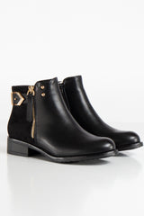 Dallas Black PU Suede Buckle Chelsea Ankle Boots
