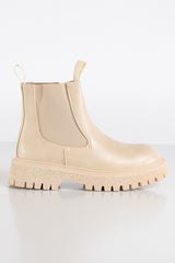 Ebene Beige Pu Chunky Sole Chelsea Ankle Boots