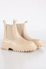Ebene Beige Pu Chunky Sole Chelsea Ankle Boots