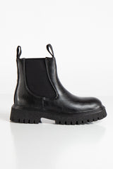 Ebene Black Pu Chunky Sole Chelsea Ankle Boots