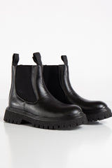 Ebene Black Pu Chunky Sole Chelsea Ankle Boots