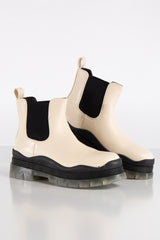 Coraline Beige Vegan Leather Chunky Ankle Boots