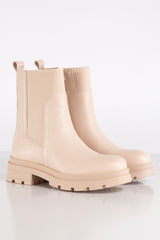 Boston Beige Chunky Elastic Ankle Boots