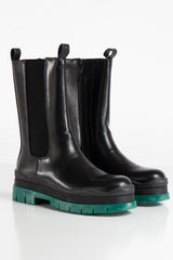 Veneta Green Sole Vegan Leather Chunky Boots