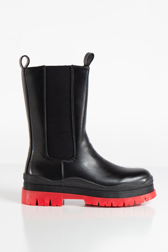 Veneta Red Sole Vegan Leather Chunky Boots