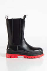 Veneta Red Sole Vegan Leather Chunky Boots