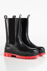 Veneta Red Sole Vegan Leather Chunky Boots