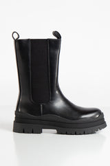 Veneta Black Sole Vegan Leather Chunky Boots