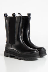 Veneta Black Sole Vegan Leather Chunky Boots