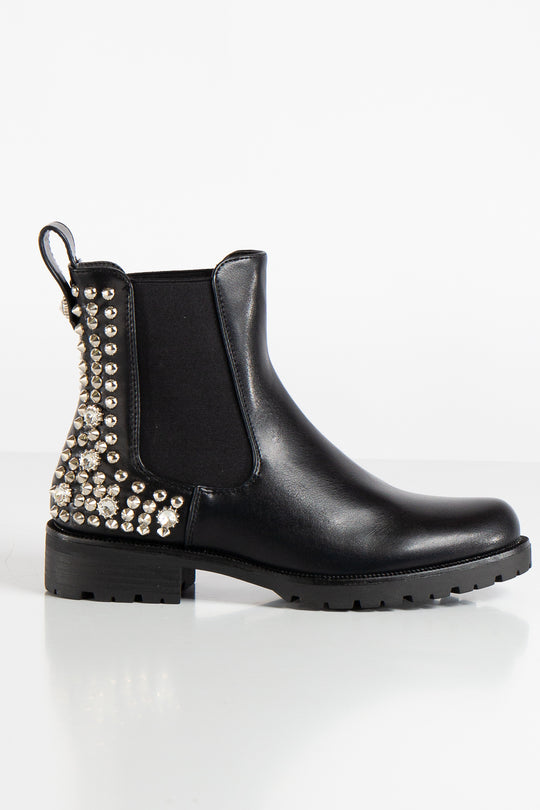 Wren Black Faux Leather Spiked Studded Boots