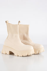 Pamela Beige Sock Ankle Boots