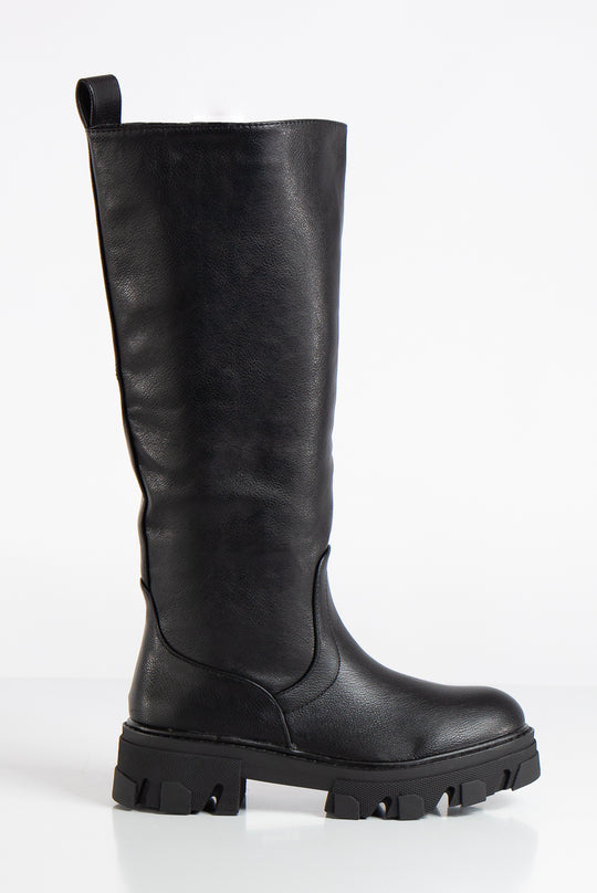 Elena Black Chunky Knee High Boots