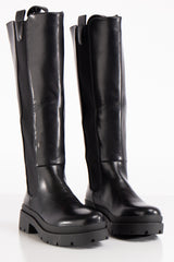 Elena Black Knee High Chunky Sole Boots