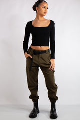 Renata Black Knitted Square Neck Crop Top