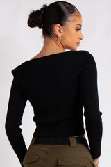 Renata Black Knitted Square Neck Crop Top