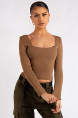 Renata Camel Knitted Square Neck Crop Top