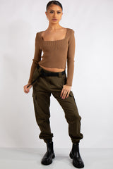 Antonella Khaki Cargo Pocket Front Joggers