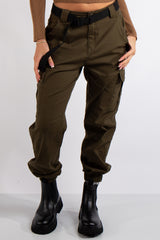 Antonella Khaki Cargo Pocket Front Joggers