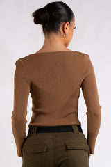 Renata Camel Knitted Square Neck Crop Top