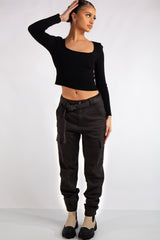 Antonella Black Cargo Pocket Front Joggers