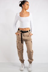 Antonella Beige Cargo Pocket Front Joggers
