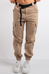 Antonella Beige Cargo Pocket Front Joggers