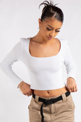 Renata White Knitted Square Neck Crop Top