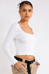 Renata White Knitted Square Neck Crop Top