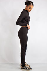 Katalina Black Ribbed Exposed Seam Co-Ord Set