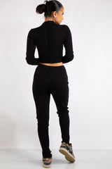 Katalina Black Ribbed Exposed Seam Co-Ord Set