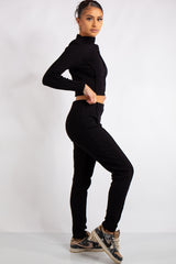 Katalina Black Ribbed Exposed Seam Co-Ord Set